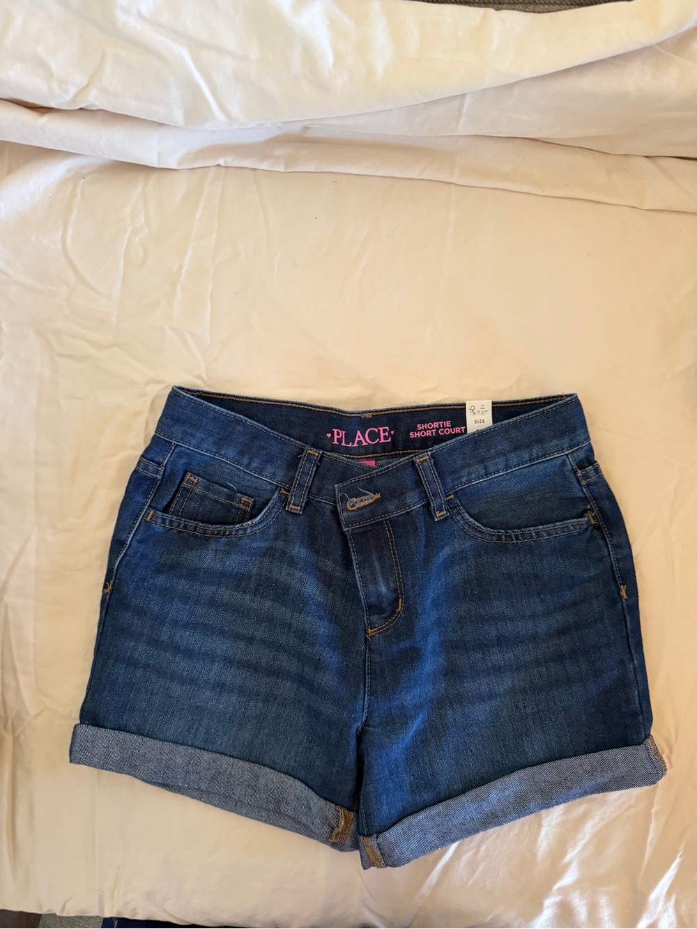Place Girls Dark Blue Denim Roll-Cuff Jean Shorts